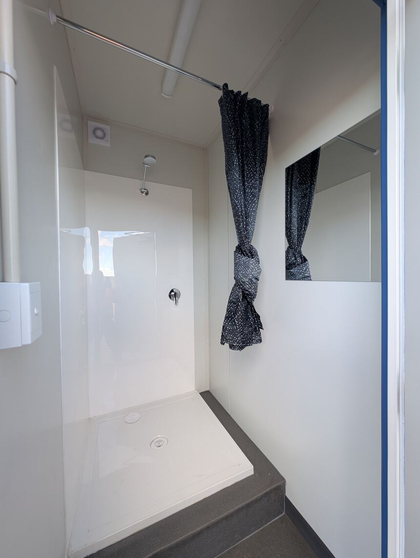 Shower cubicle added to the ablution block during the reconfiguration